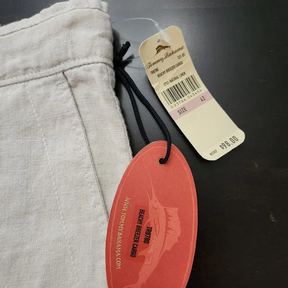 NWT Tommy Bahama Beachy Breezer Cargo 100% Linen Shorts Size 42